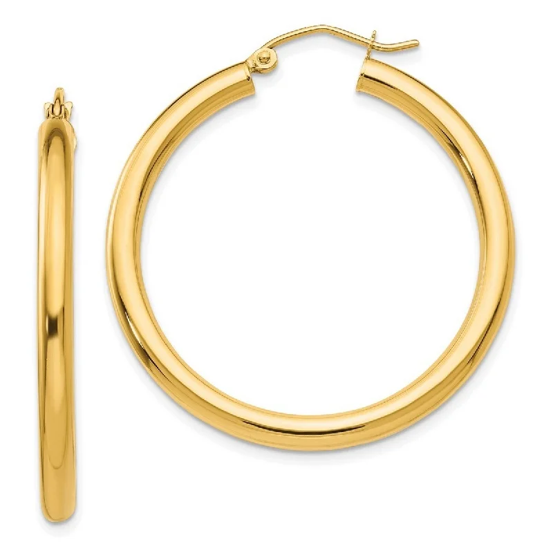 Curata 14k Yellow Gold Polished 3x35mm Round Classic Hoop Earrings