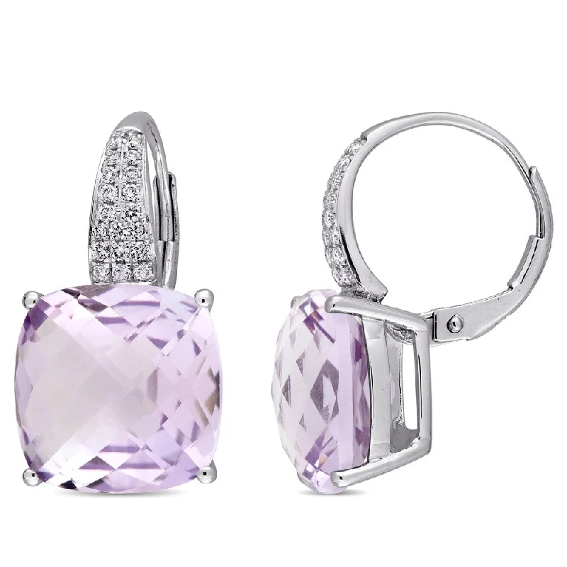 Miadora Signature Collection 14k White Gold Checkerboard Rose de France 1/5ct TDW Diamond Leverback Earrings (G-H,SI1-SI2)