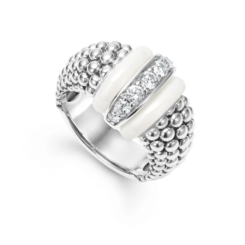 White Caviar White Ceramic Caviar Diamond Ring