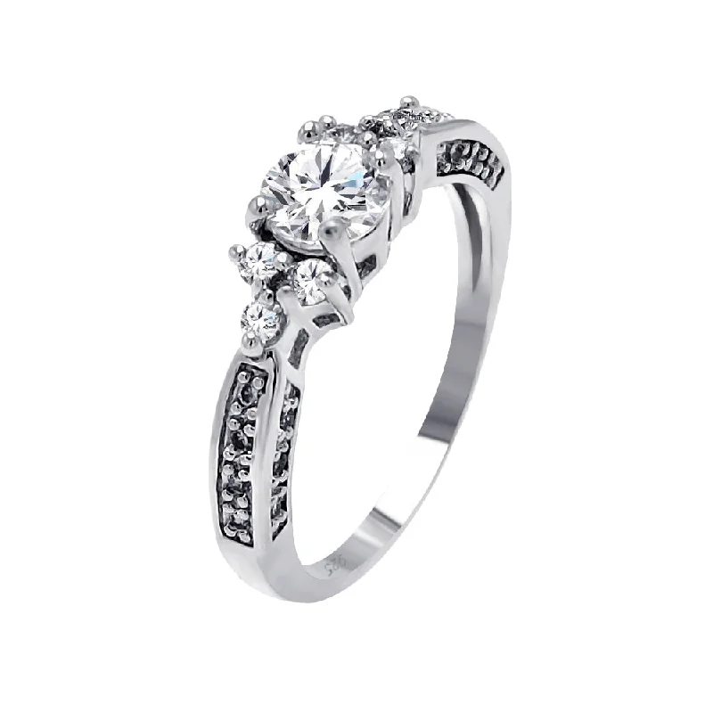 Silver 925 Rhodium Plated Clear Round Center CZ Bridal Ring - BGR00466