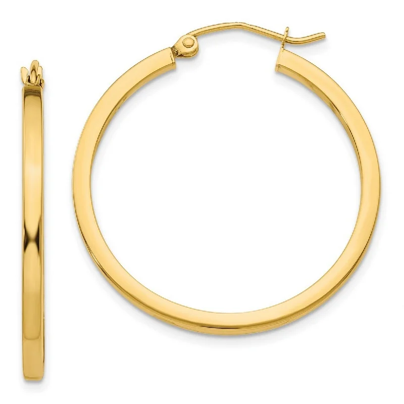 Curata 14k Yellow Gold Polished 30x2mm Square Tube Hoop Earrings