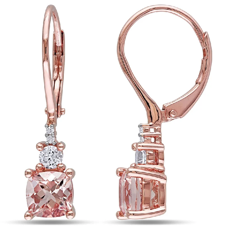 Miadora Rose Plated Silver Morganite, Created White Sapphire and Diamond Accent Earrings