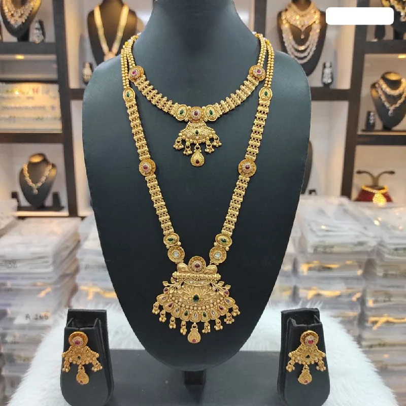 Heera Jewellers Gold Plated Pota Stone Double Necklace Set