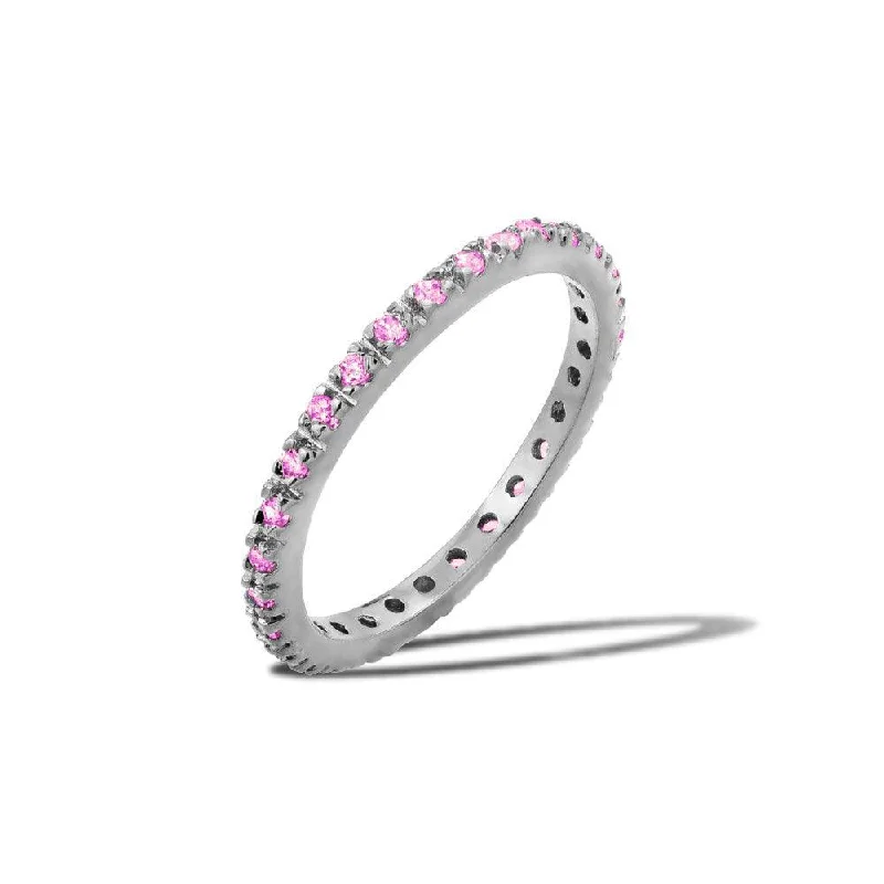 Rhodium Plated 925 Sterling Silver Plated Birthstone Inlay Eternity Ring October - BGR00339OCT