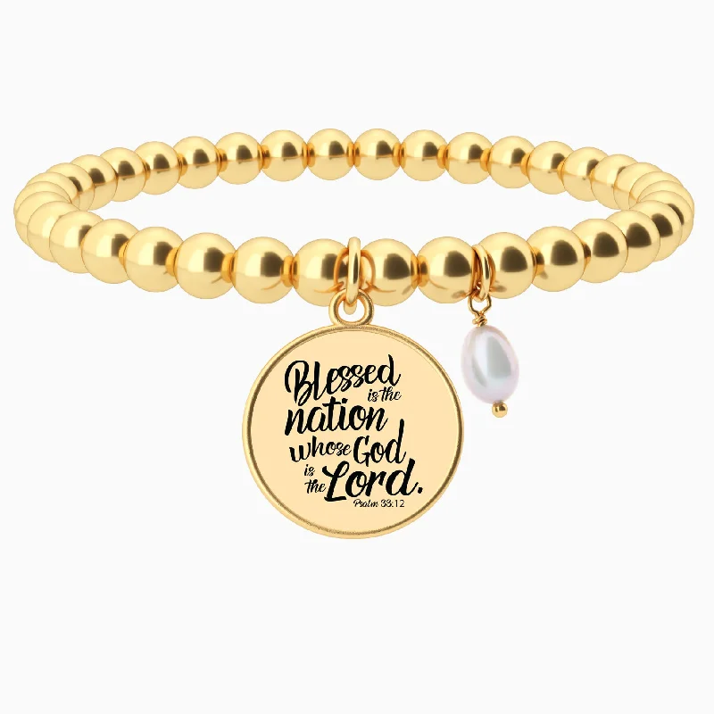 Blessed Is The Nation Whose God is The Lord - Psalm 33:12 - Beaded Bracelet