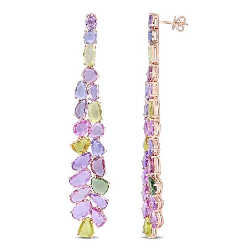 Miadora 14k Rose Gold Multi-color Sapphire Cluster Chandelier Drop Earrings