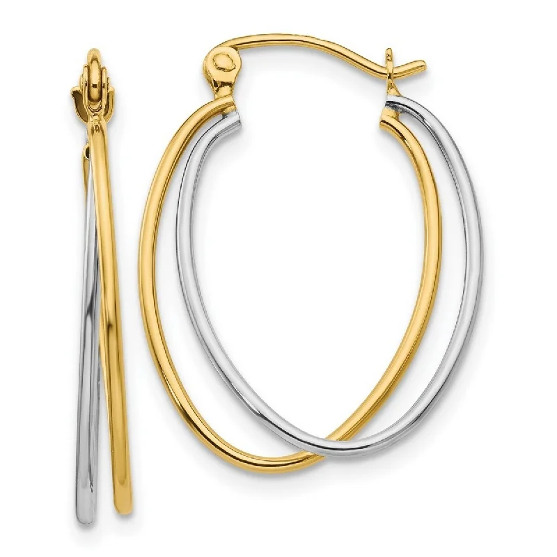 Curata 14K Two-tone Gold 15x3mm Double Hoop Earrings