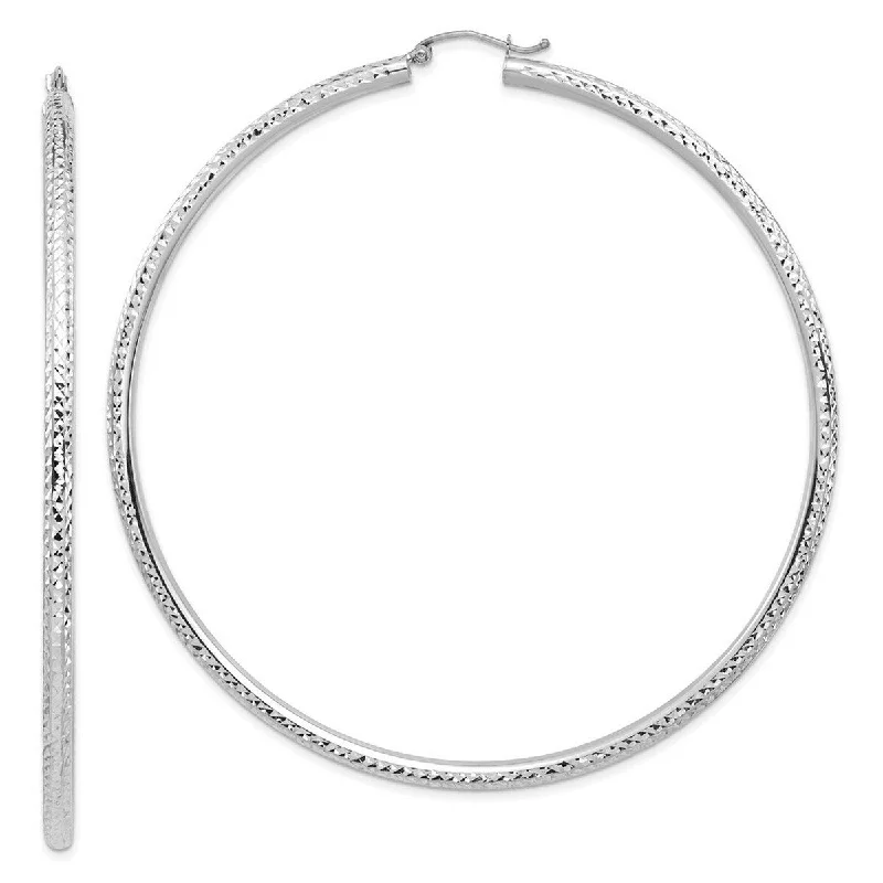 Curata 14k White Gold Lightweight 3mm Sparkle Cut Hoop Earrings - 82.15x79.52mm Wide 3mm Thick