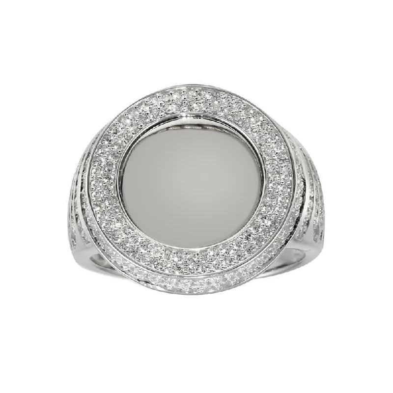 Rhodium Plated 925 Sterling Silver Round CZ Mirror Disc Ring - GMR00309