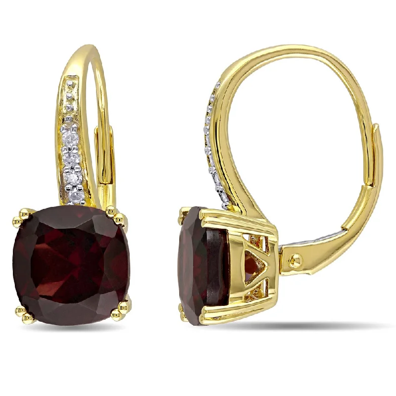 Miadora 10k Yellow Gold Garnet and Diamond Accent Dangle Earrings - Red