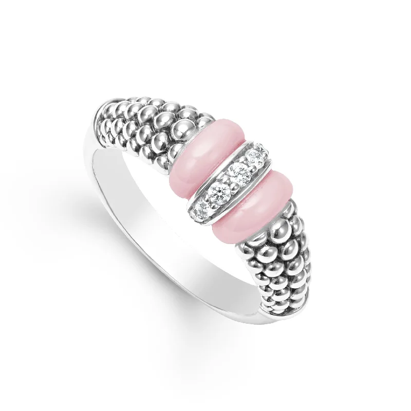 Pink Caviar Pink Ceramic and Caviar Diamond Ring