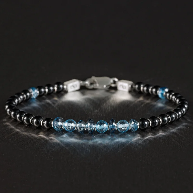 London & Swiss Blue Topaz - Black Tourmaline Bracelet III (3.5-5mm)