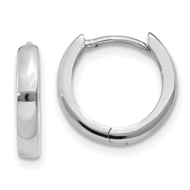 Curata 14k White Gold Solid Polished Hinged 9x2mm Huggies Hoop Earrings