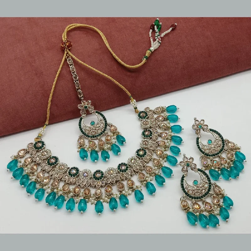 India Art Gold Plated Crystal Stone And Beads Necklace Set