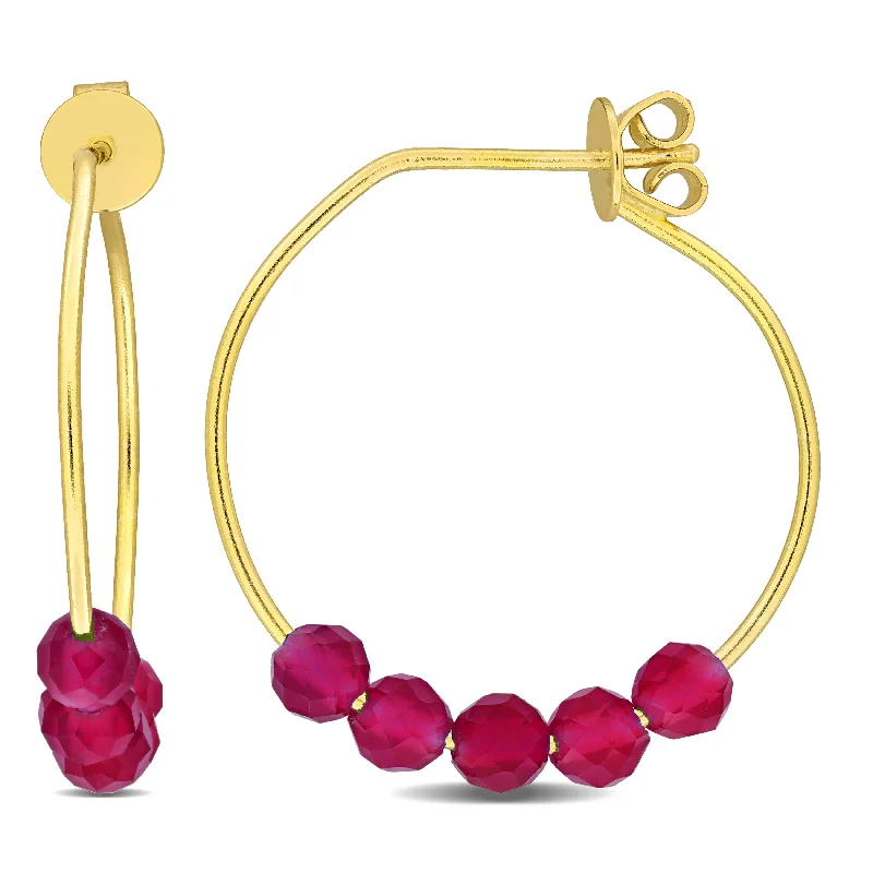 Miadora Yellow Sterling Silver 3mm Created Ruby beads .45ct tgw 26mm hoop earrings