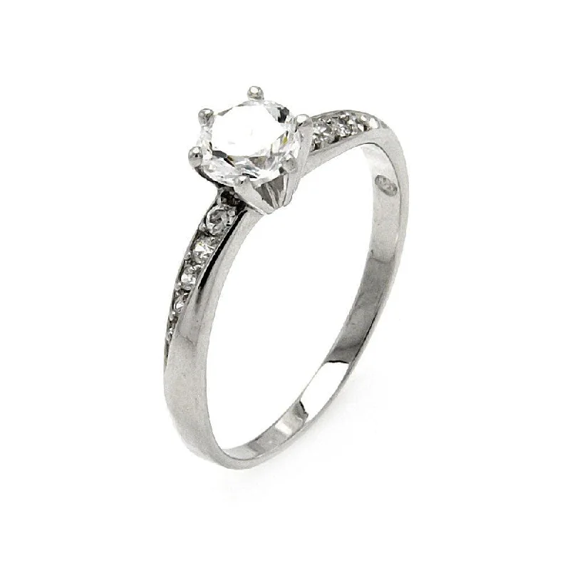 Silver 925 Rhodium Plated Clear CZ Bridal Ring - BGR00516