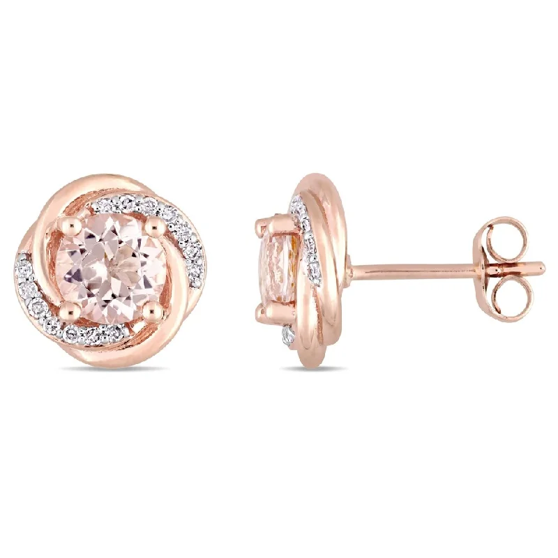 Miadora 10k Rose Gold Morganite 1/7ct TDW Diamond Swirl Halo Stud Earrings