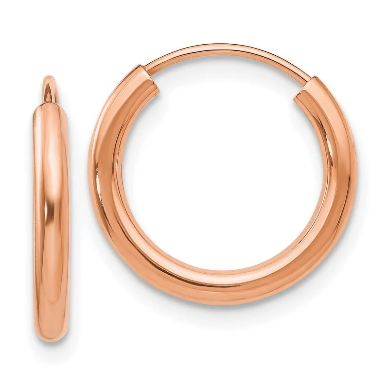 Curata 14k Rose Gold Polished Round Endless 2mm Hoop Earrings - 15.2x15.5mm Wide 2mm Thick