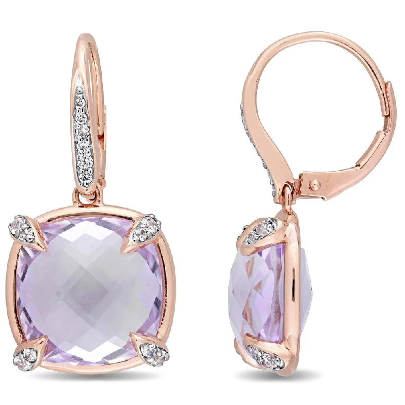 Miadora Signature Collection 14k Rose Gold Rose de France White Sapphire and Diamond Leverback Earrings - Purple