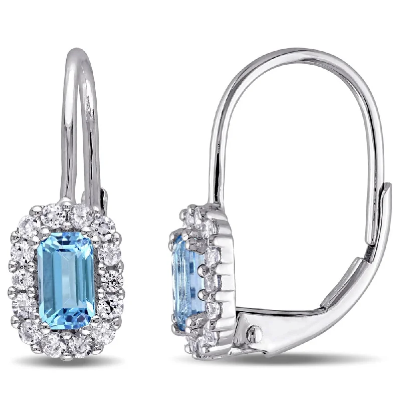 Miadora 10k White Gold Blue Topaz and White Sapphire Leverback Earrings