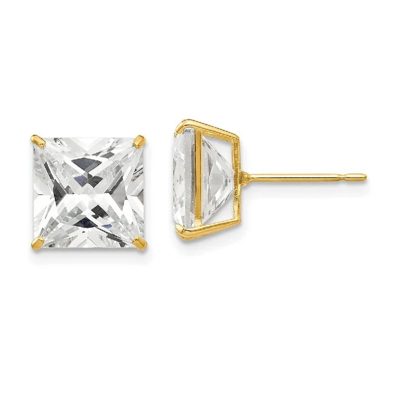 Curata 14k Yellow Gold Polished 9mm Square CZ Cubic Zirconia Post Earrings