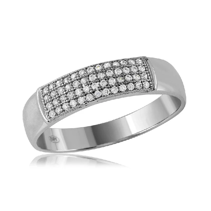 Silver 925 Rhodium Plated Micro Pave Mens Band - GMR00117