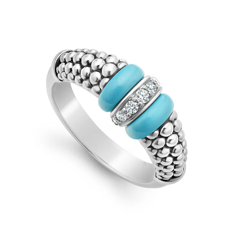 Blue Caviar Blue Ceramic and Caviar Diamond Ring