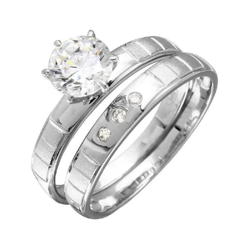 Rhodium Plated 925 Sterling Silver Line Shank Design Bridal Trios Ring - GMR00188