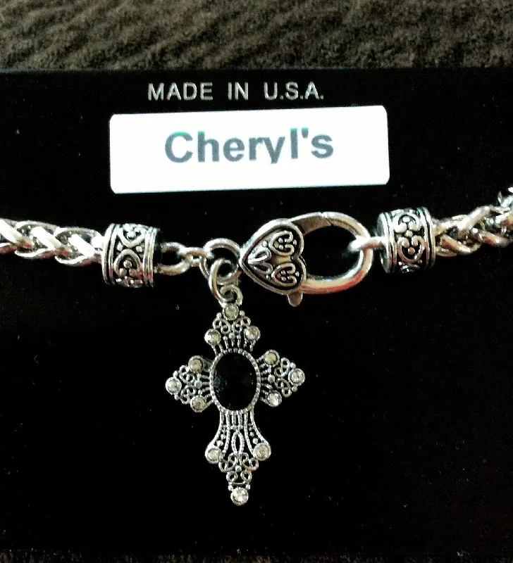 Silver & Black Cross Bracelet