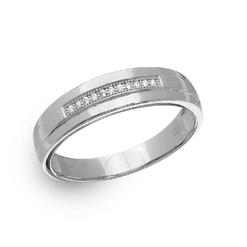 Men's Sterling Silver Rhodium Plated Single Bar CZ Ring - GMR00149