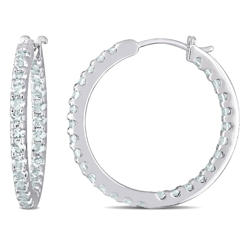 Miadora 10k White Gold Aquamarine Inside Outside Hoop Earrings