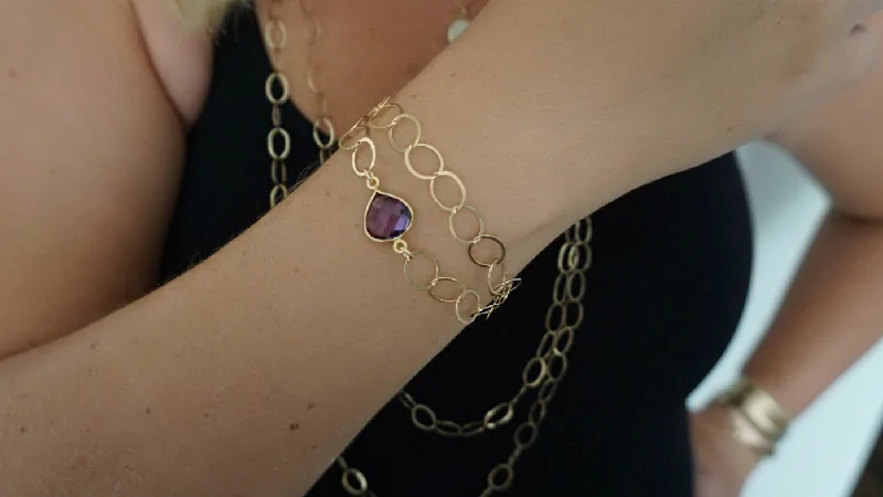 Amethyst Link Chain Bracelet