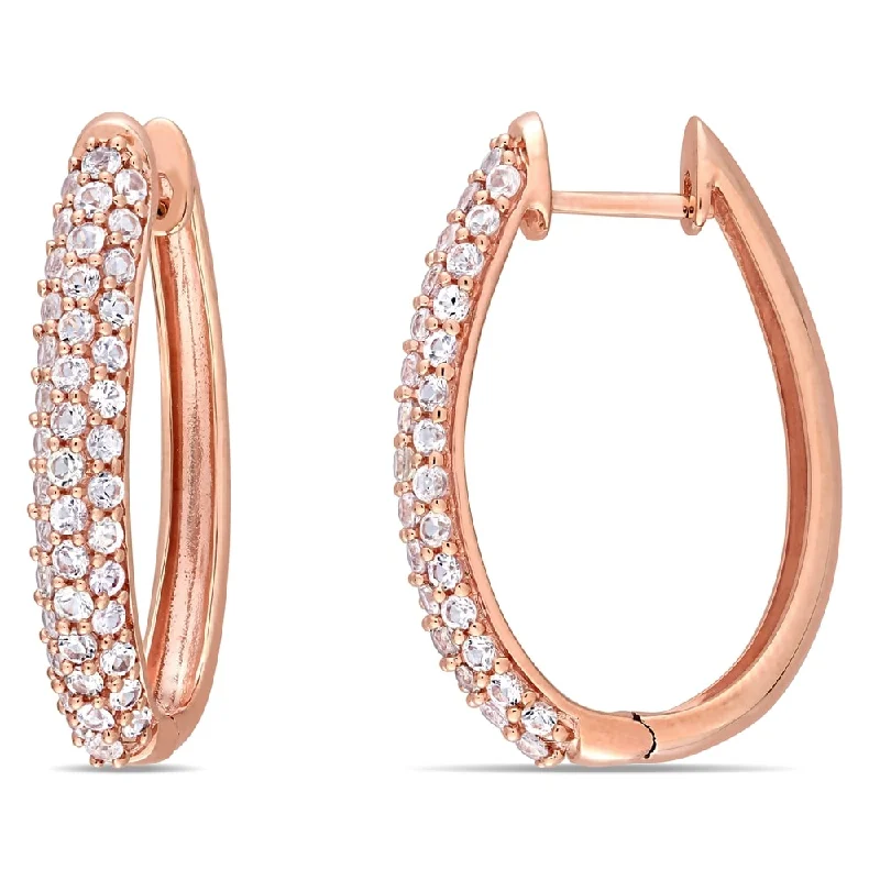 Miadora 10k Rose Gold White Sapphire Studded Hinged Hoop Earrings