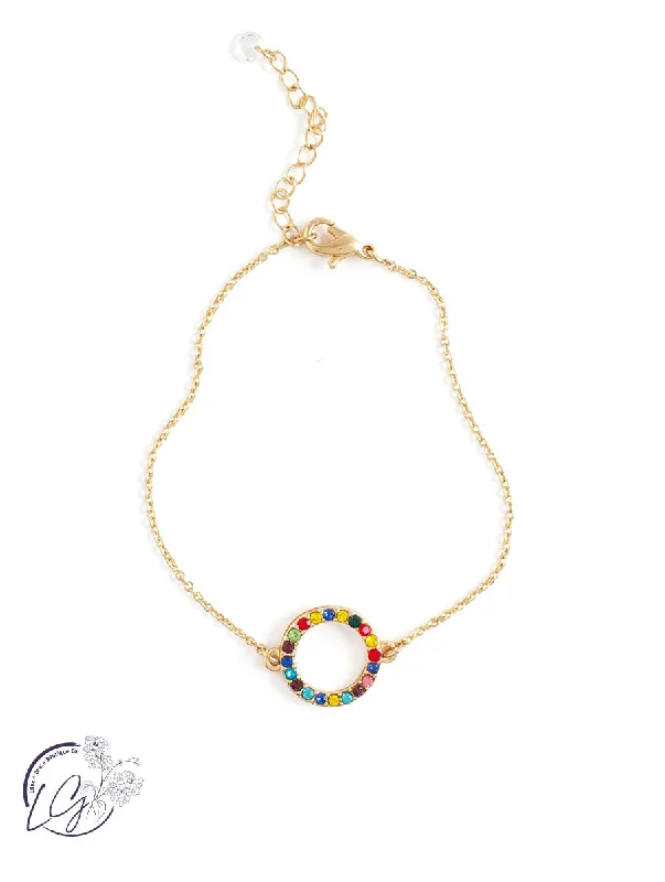 Open circle with multi color crystals Bracelet